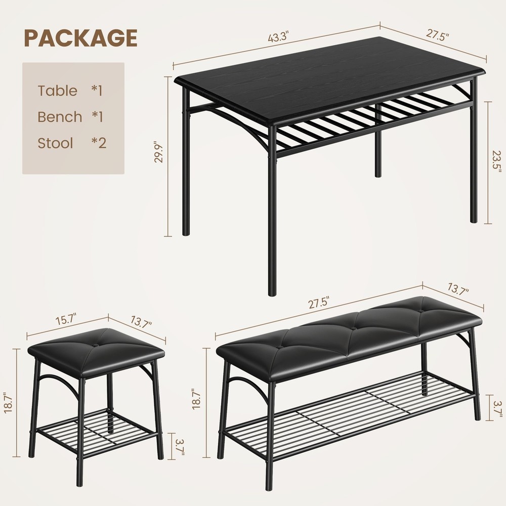 Dining Table Set for 4 Kitchen Table Set w/Upholstered Bench and Stools Storage