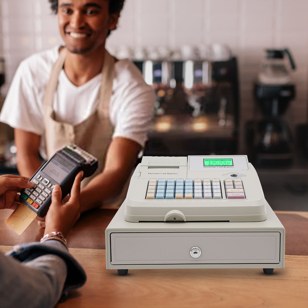 Electronic Cash Register with Flat Keyboard & Thermal Printer W/48 Keys