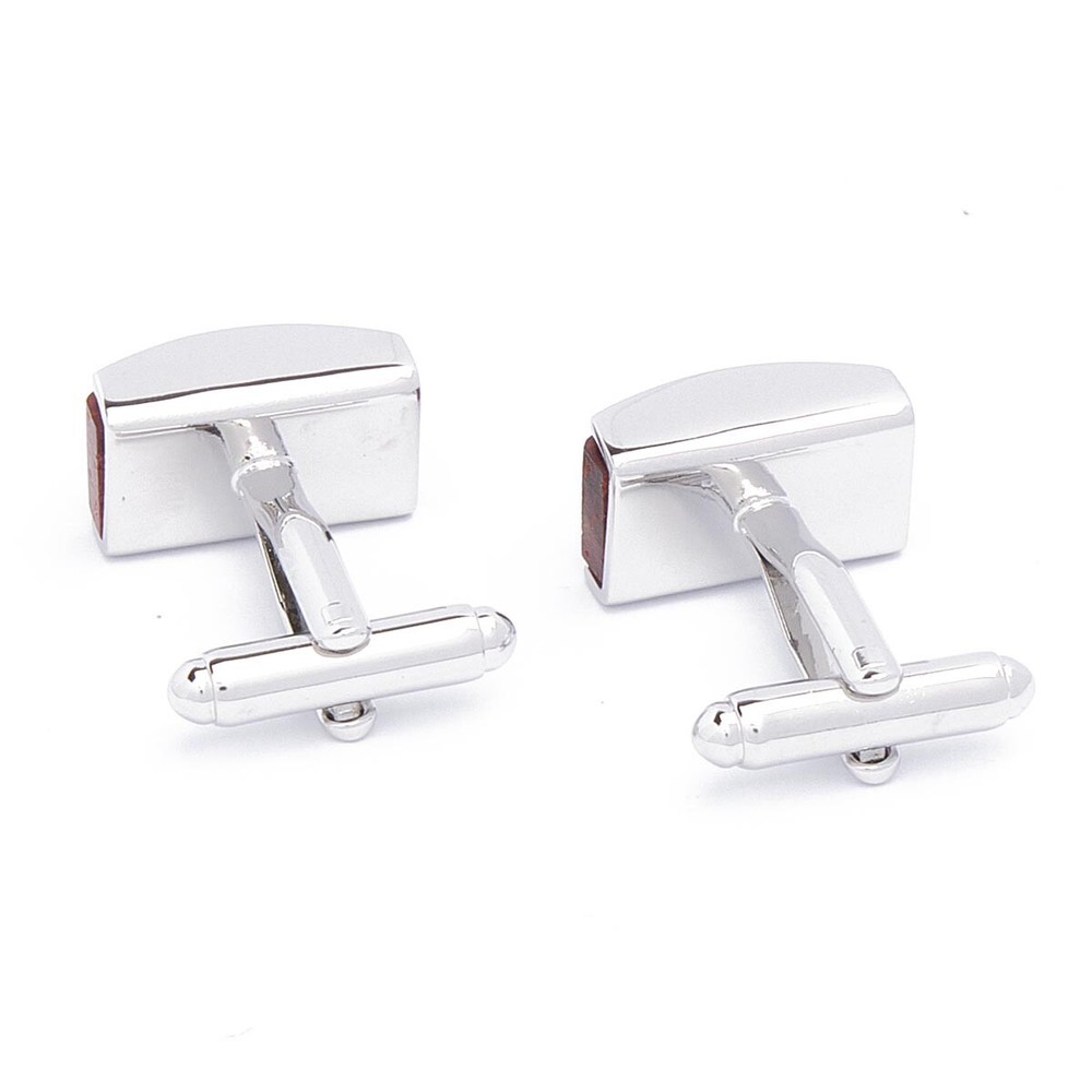 Cufflinks - Pallisander Wood Rectangle Brown and Silver