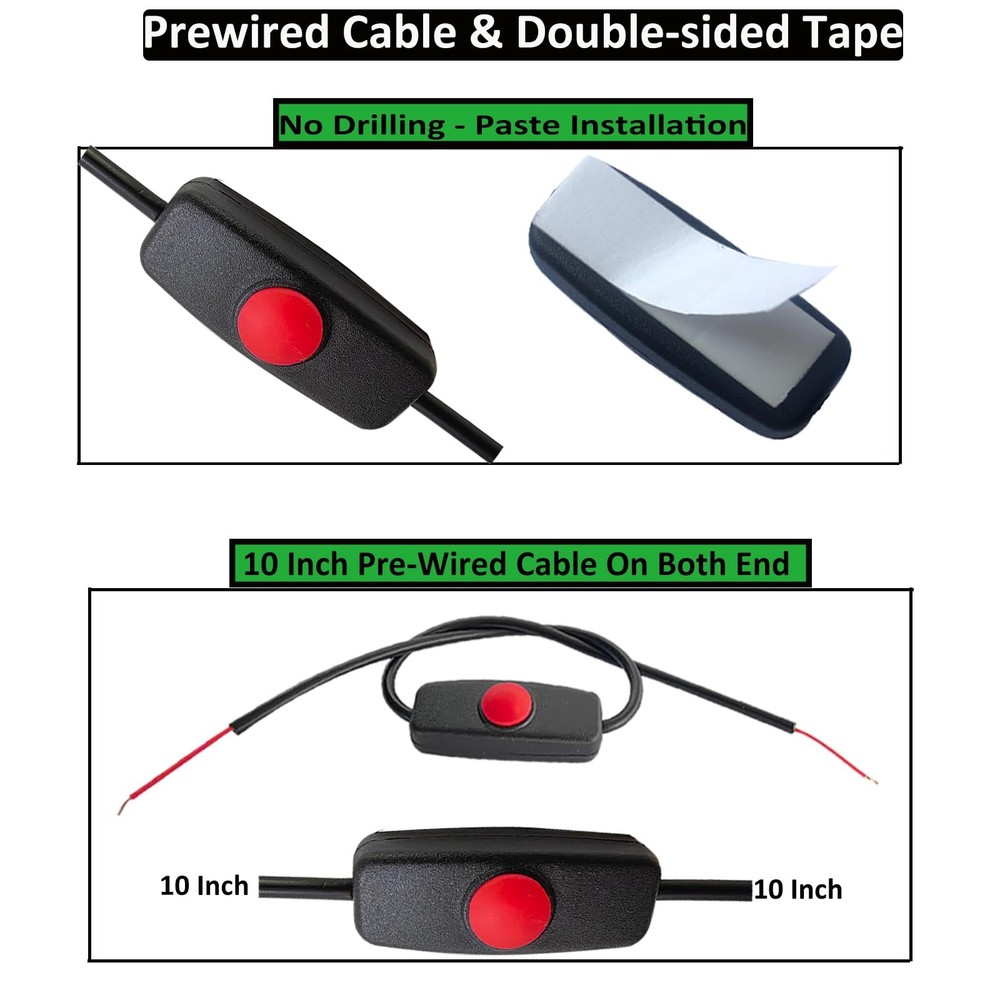 12V Inline Mini ON Off Push Button Switch, Small Latching in-line ON-Off Swit...