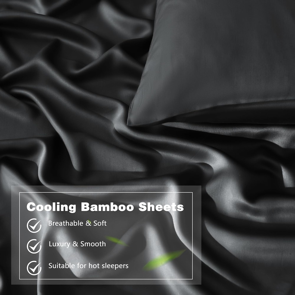 Queen Set 4pcs, 100% Rayon Derived from Sheets, Cooling & Breathable Bedding ...