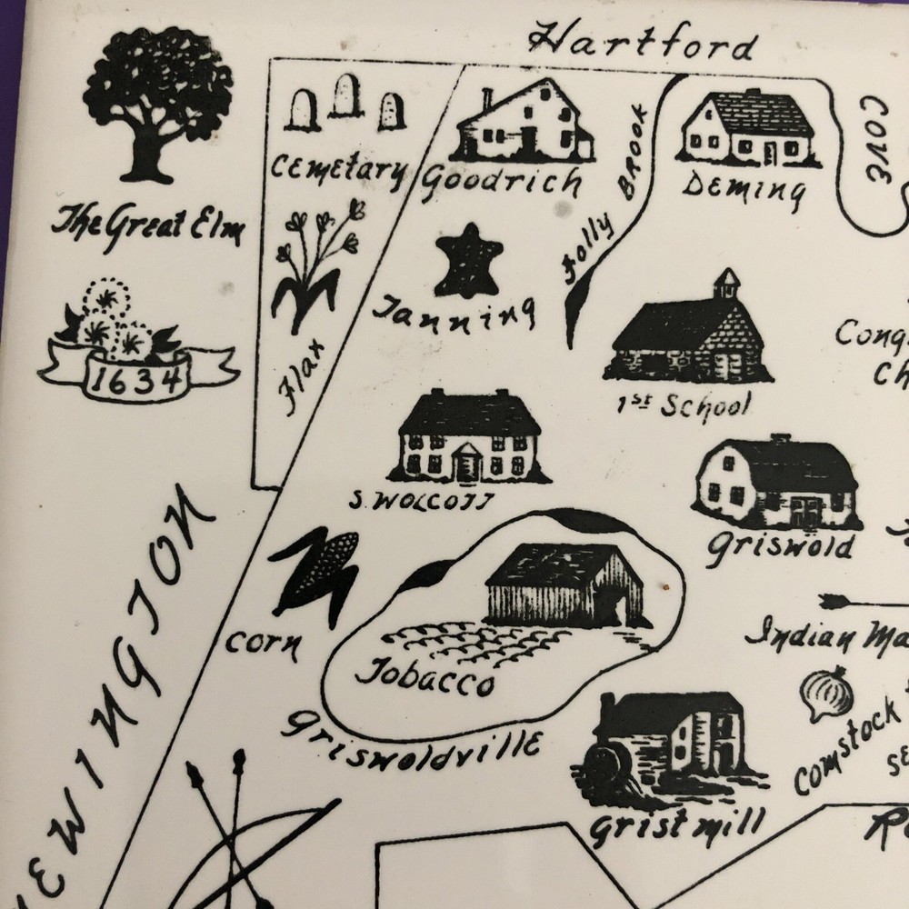 Vintage Tile Historical Map Wethersfield CT