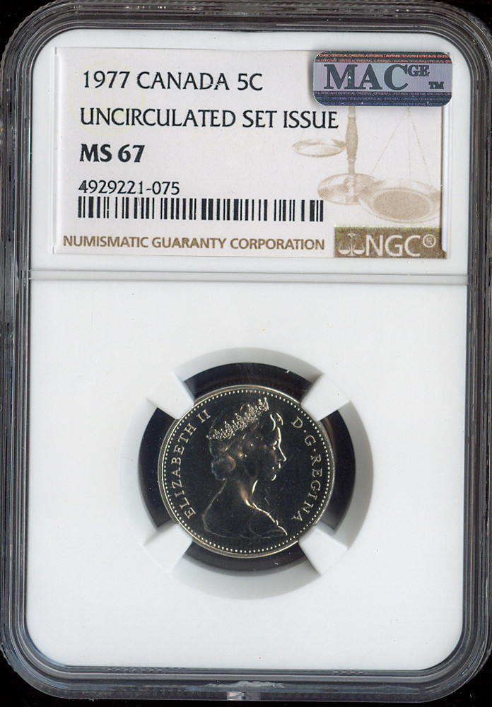 1977 Canada 5 Cents 5C NGC MS67 MAC  - Quality