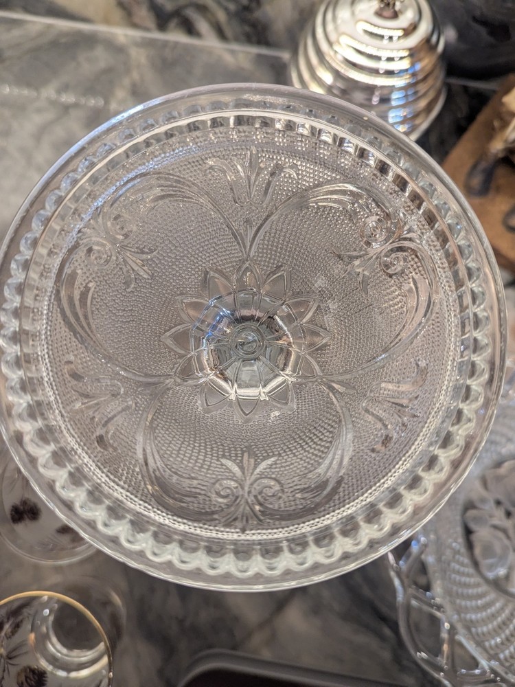 Antique EAPG Pressed Glass Candlestick – Heavy 3-Part Mold, Deep Floral Pattern