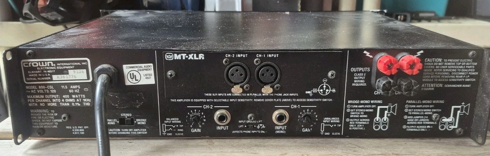 Crown 800 CSL Professional Audio Amplifier