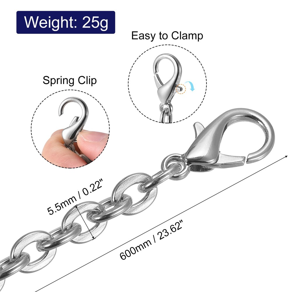 24"x0.22" Purse Chain Strap, Purse Handle Shoulder Replacement Strap, Silver