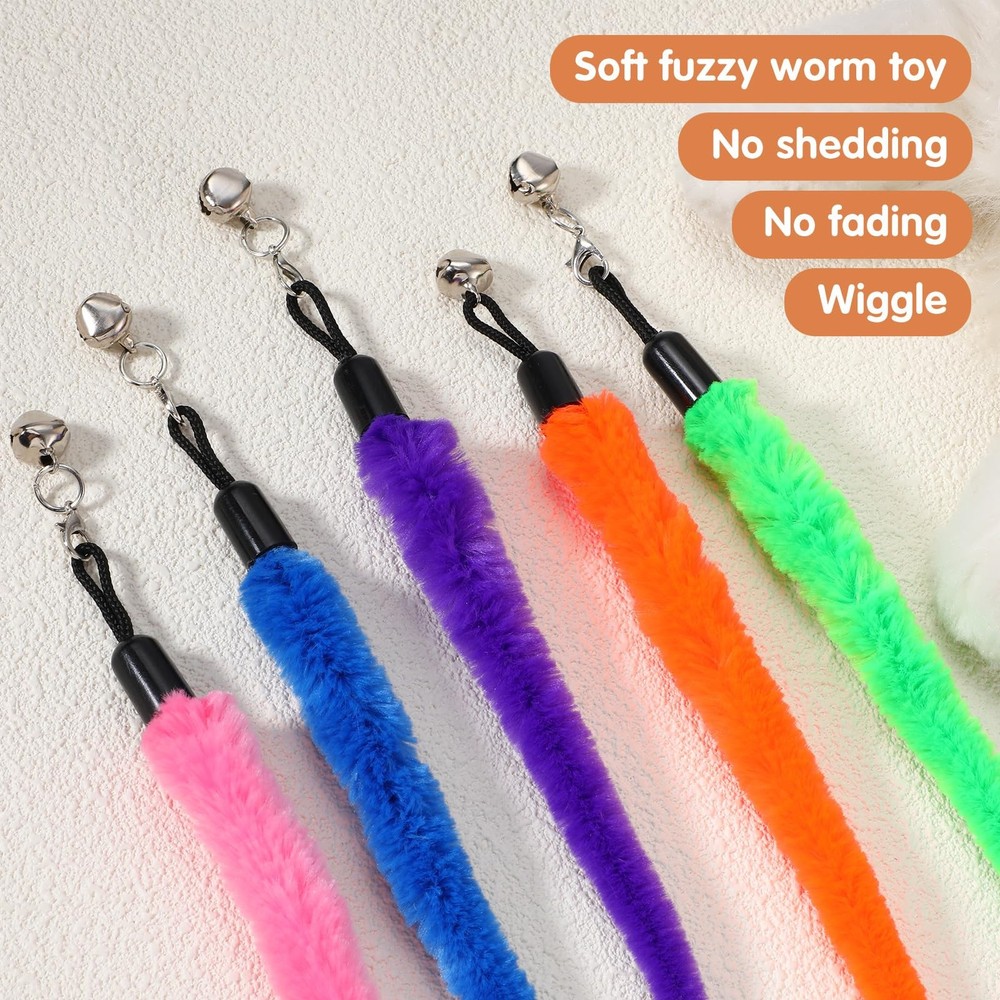 10 PCS Soft Worm Toys Interactive Replacement Feather Worm Teaser Refills