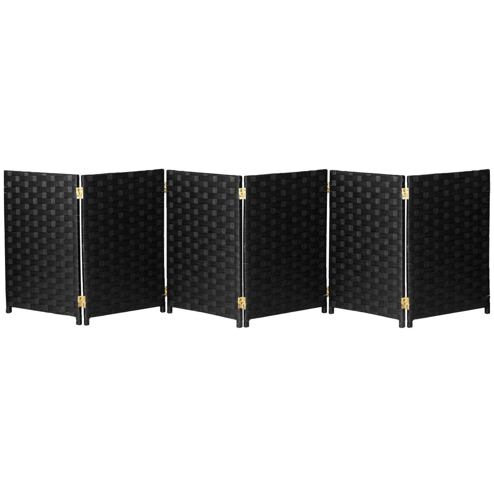 2 ft. Short Woven Fiber Folding Screen - 6 Panel - Black