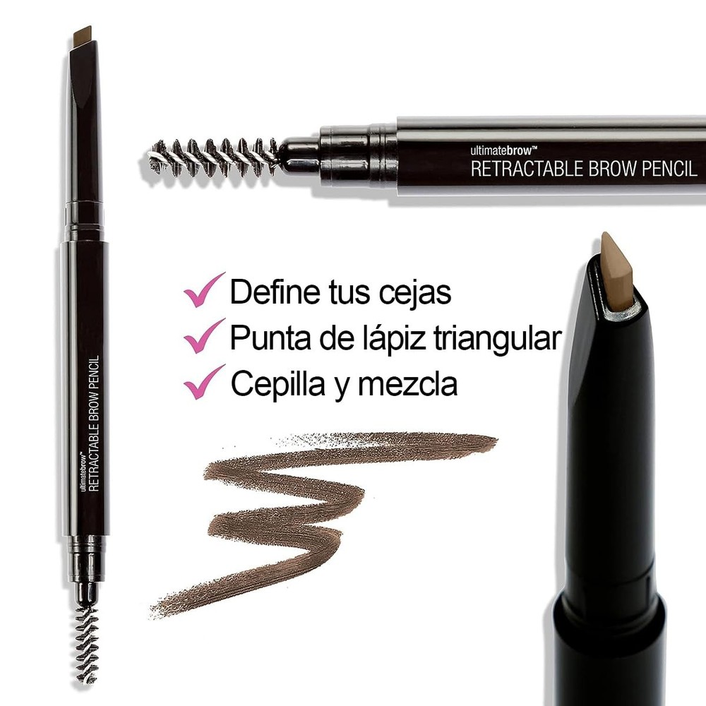 Ultimate Eyebrow Retractable Definer Pencil, Medium Brown, Dual-Sided Brow Br...