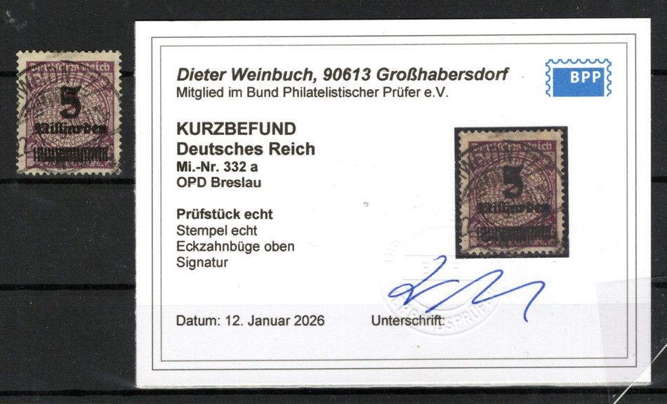 Dr-Infla 332 Nice Demand Units Postmarked BPP Certificate (DA8101