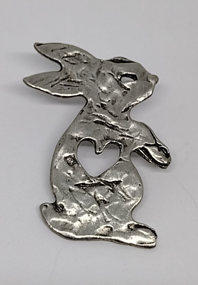 Silvertone Bunny Rabbit Cut-out Heart Lapel Pin