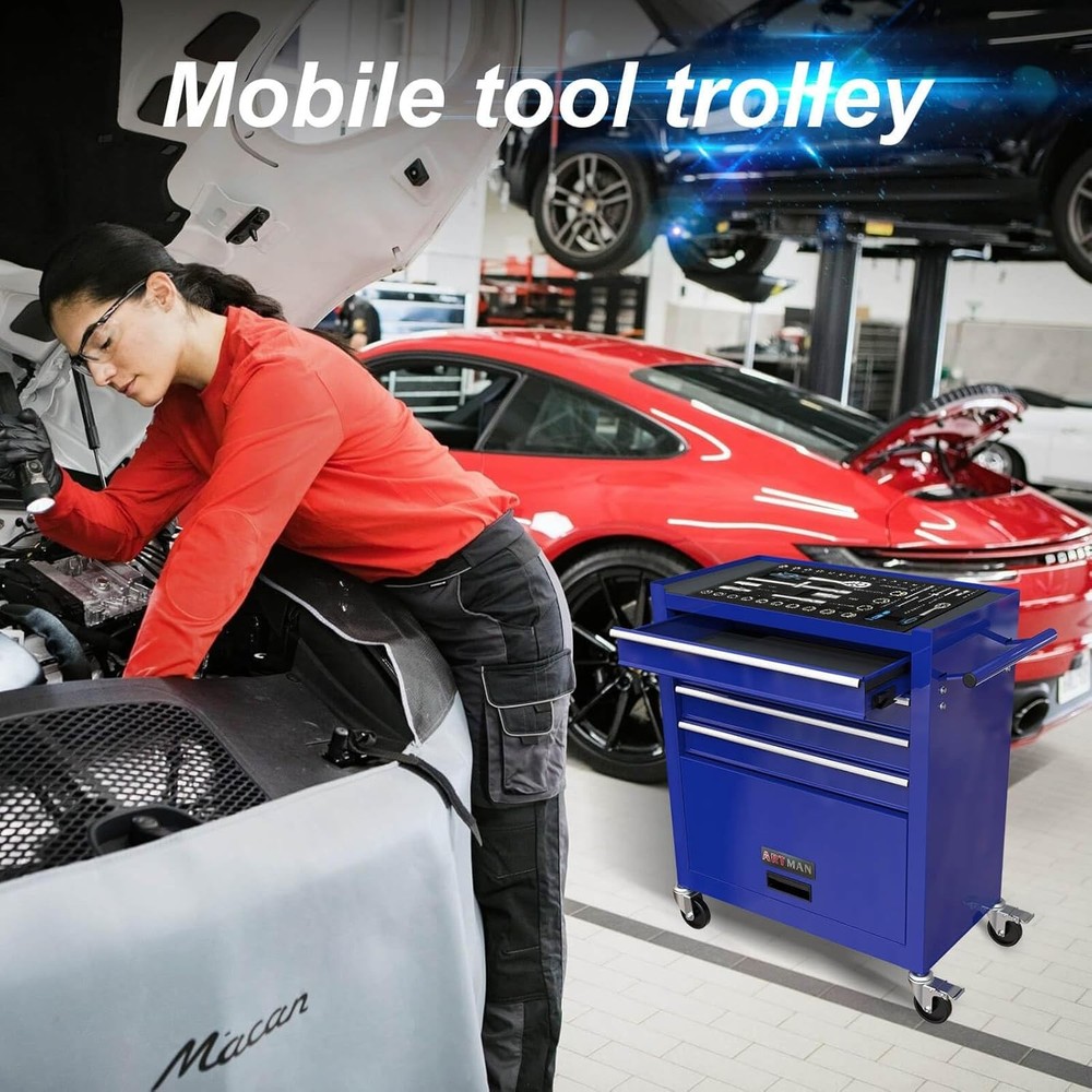 Tool Chest with 233 Pcs Tool Sets, 4-Drawer Blue Tool Cabinet - Rolling Tool C