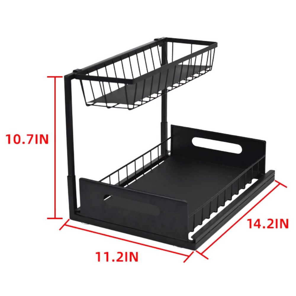 Sliding Under Sink Organizers and Storage for Kitchen Bathroom L-Shaped 2-Tier
