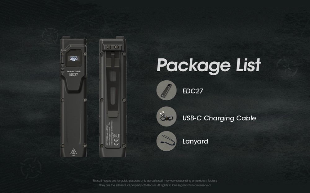 NITECORE EDC27 3000 Lumens 220M Throw Carry USB-C Rechargeable Flashlight Torch