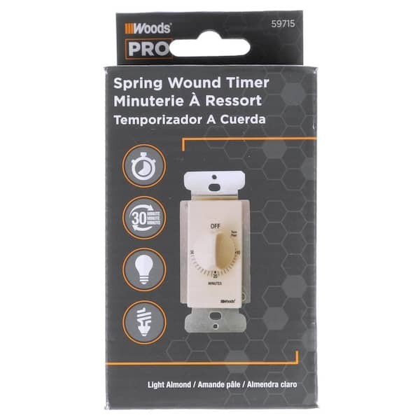 20-Amp 30-Minute In-Wall Spring Wound Countdown Timer Switch, Almond