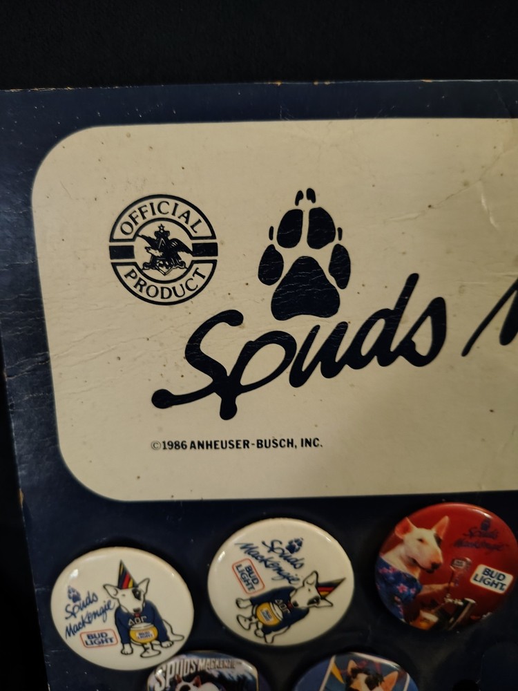 Vintage Spuds Mackenzie Button Display With 11 Buttons
