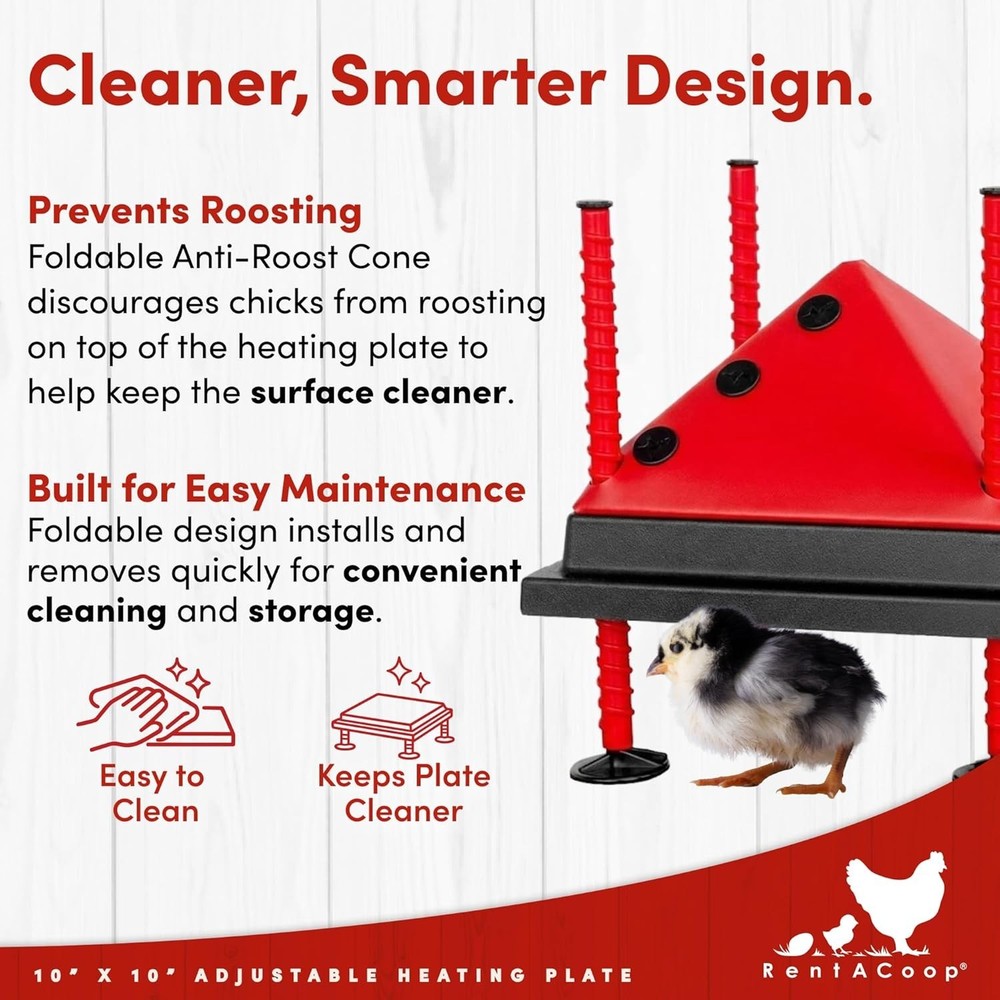 Safe 10x10” Adjustable Heating Plate for Poultry - Energy-Saving Chick Brooder