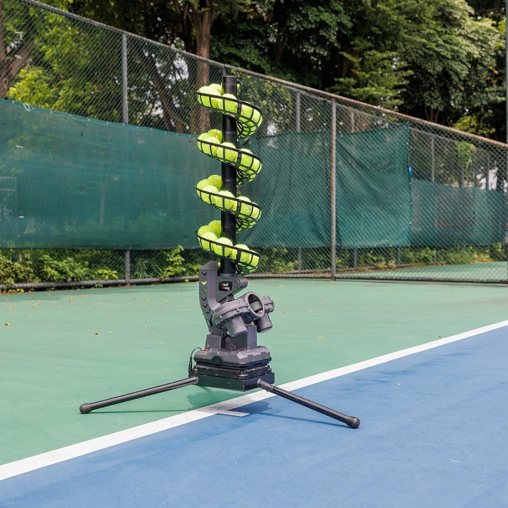 Tennis Ball Machine with Triangular Base, Adjustable Speeds, Oscillating Left...