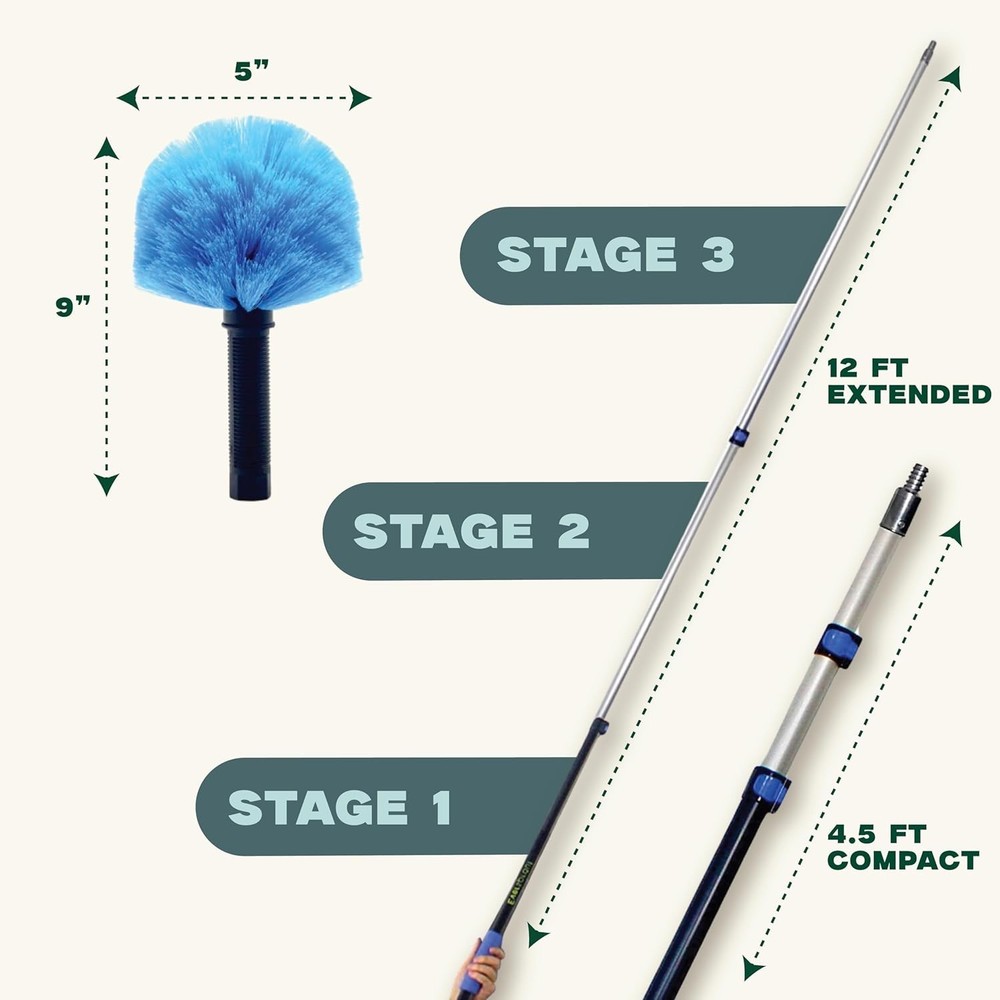 Telescoping Cobweb Duster Aluminum Handle 5-12ft for High Ceilings Indoor Out...