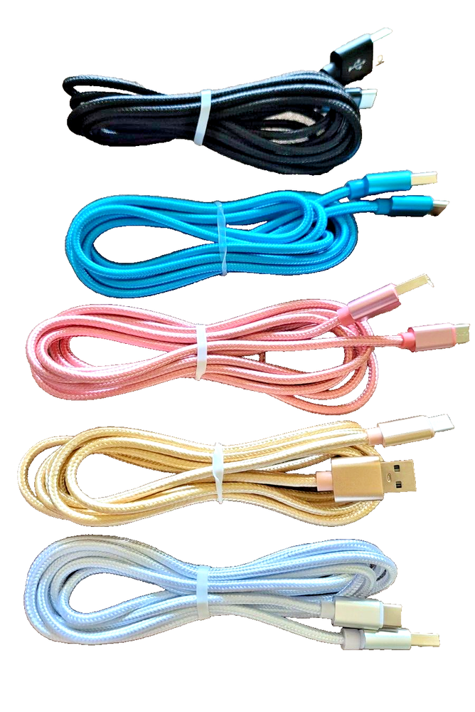 USB to USB Type C Cable - 6ft - Fast Charging for Android/iPhone - 5 Pack