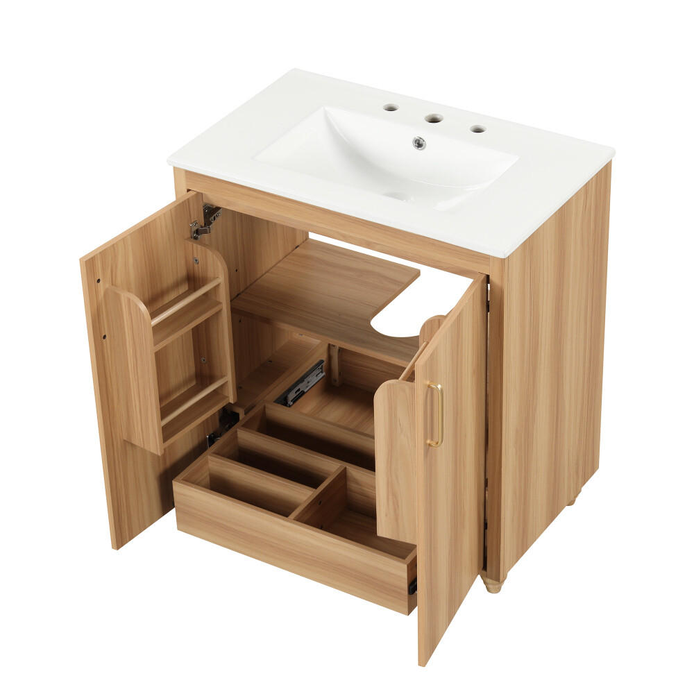 30"Multi-functional Bathroom Vanity with Sink Combo and Doors and Drawer Natural