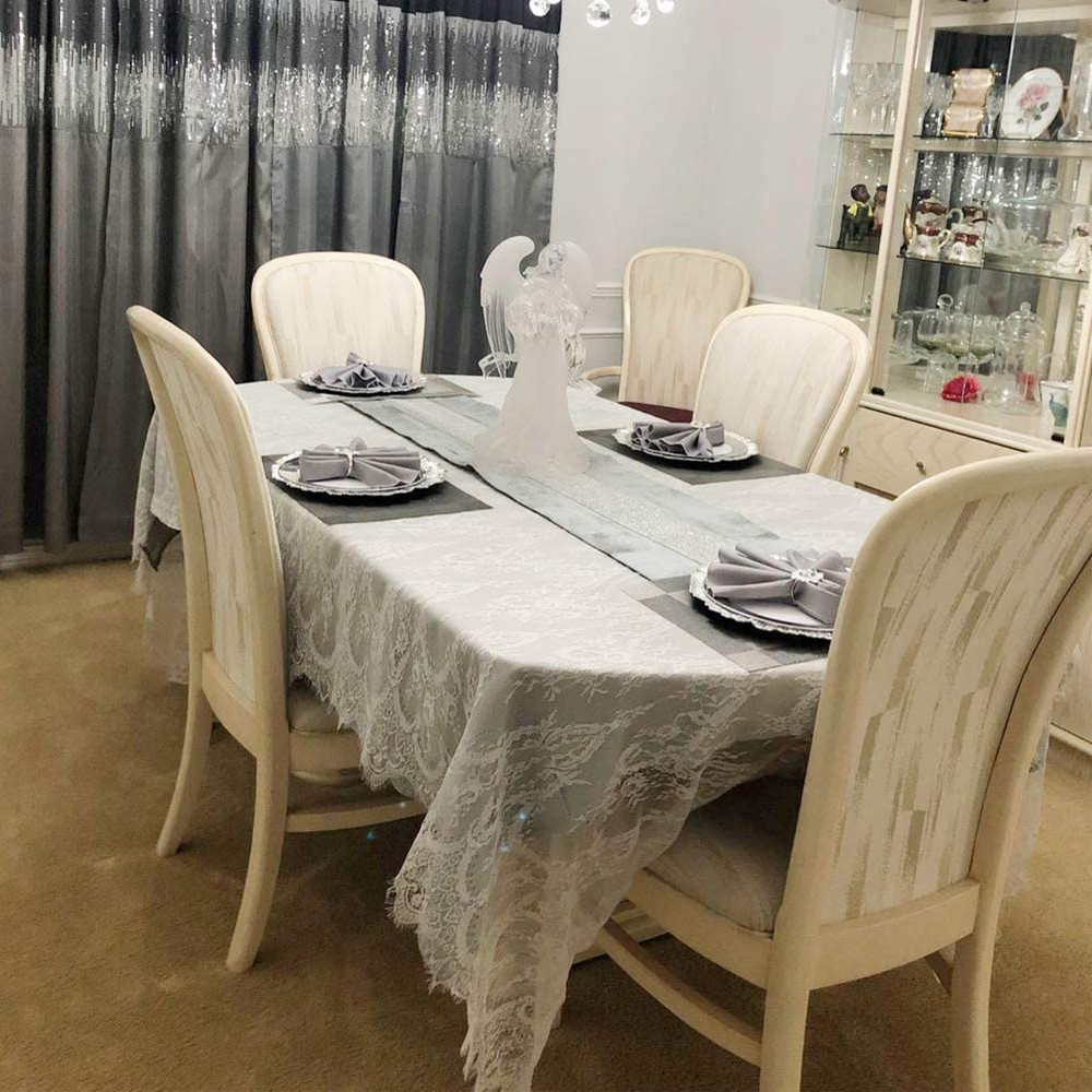 White Lace Tablecloth 60 × 120 Inch for Rustic Boho Wedding