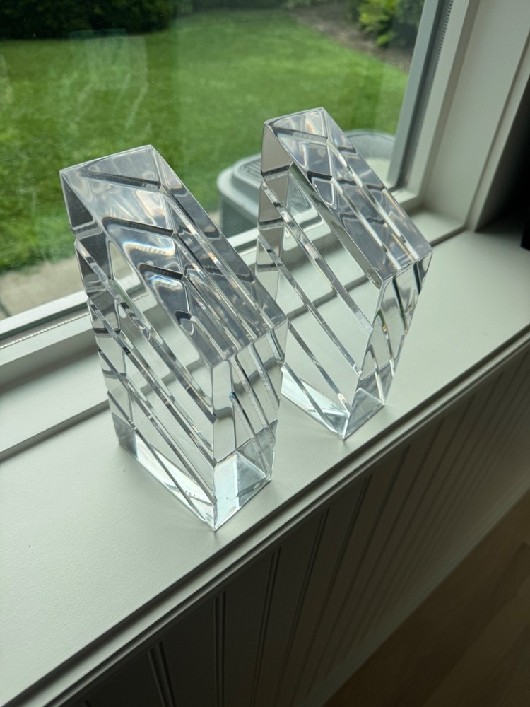 Modern Lucite Acrylic Clear Bookends