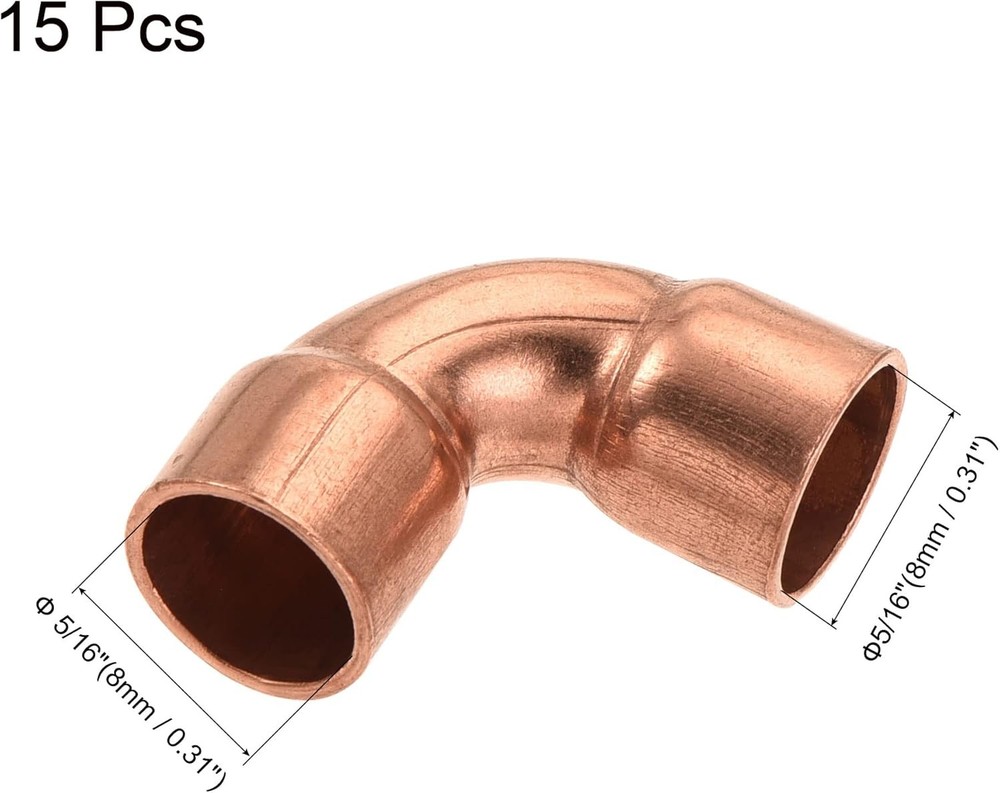 MECCANIXITY 90 Degrees Elbow Copper Pipe Fitting Brazing 5/16 Inch,