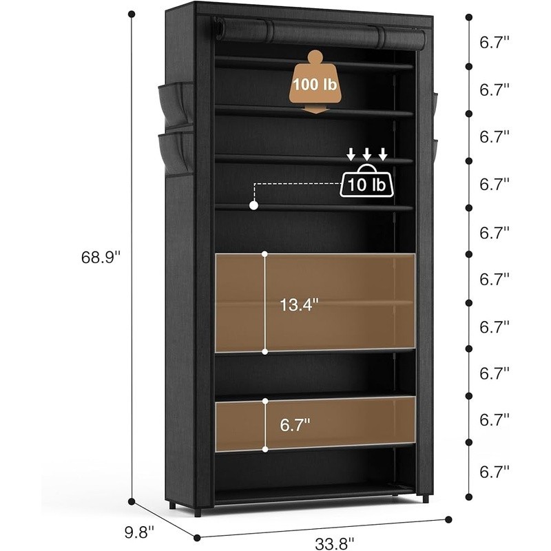 Vertical Shoe Rack Space Saving Organizer 10 Tier Storage Dustproof Cover New