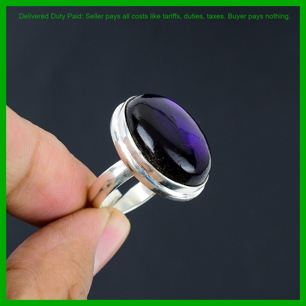 Purple Fire Labradorite Gemstone Sterling Silver Birthday Stackable Elegant Ring