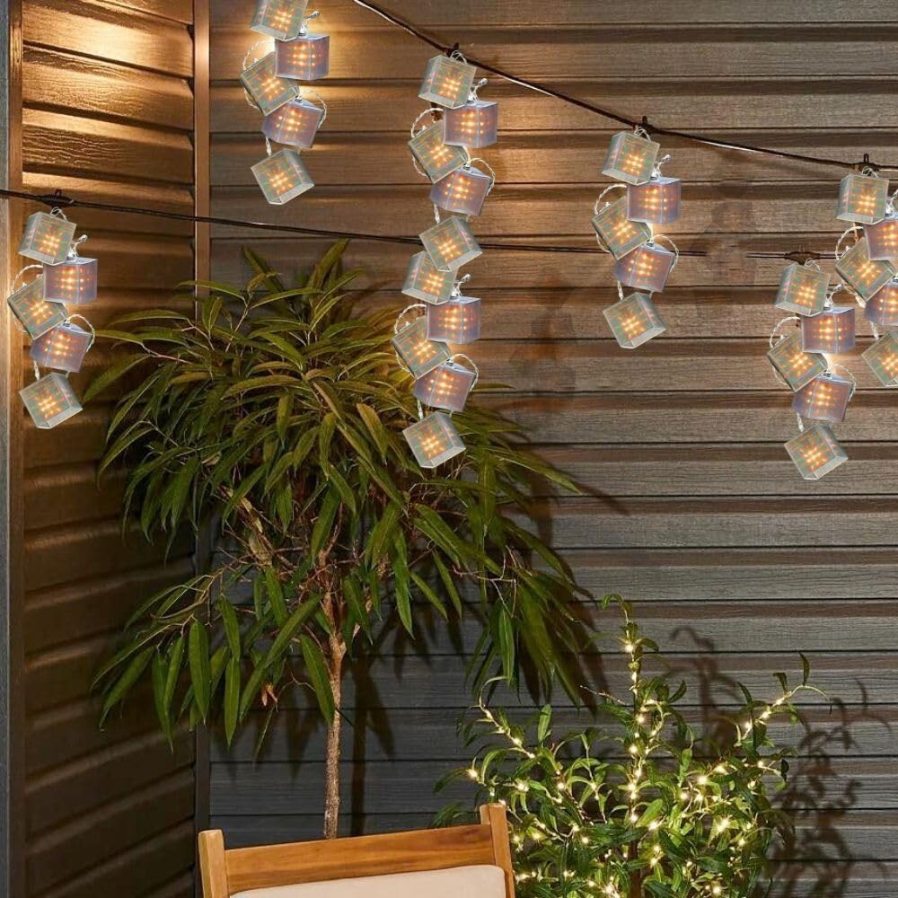 10 Light Patio String Lights Set Outdoor Lighting Decor Square Holographic