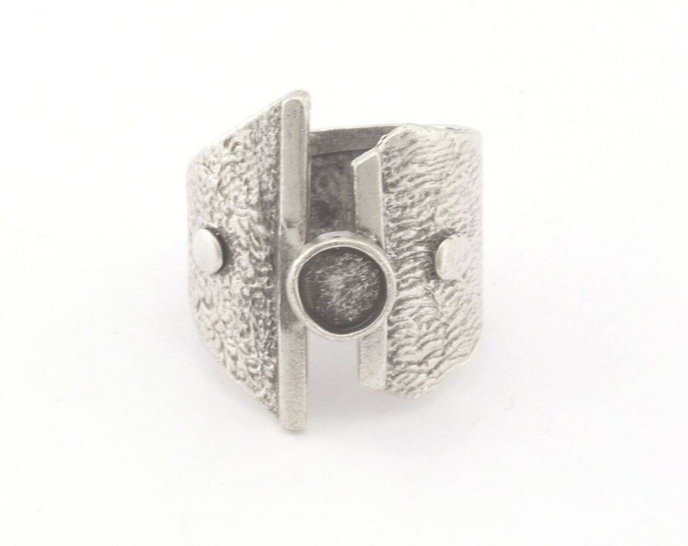 Ethnic Adjustable Ring Bezel Setting Raw Brass,Shiny silver-gold 7-9us size 4784