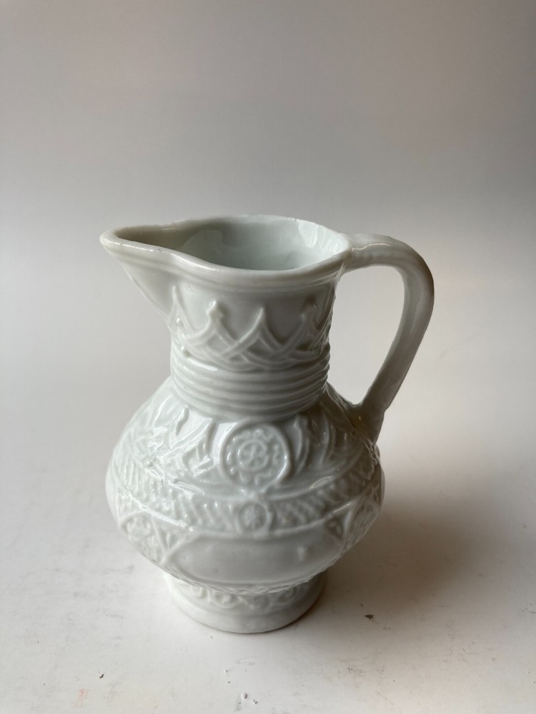 White Ceramic Mini Pitcher 3.5" tall Basket design