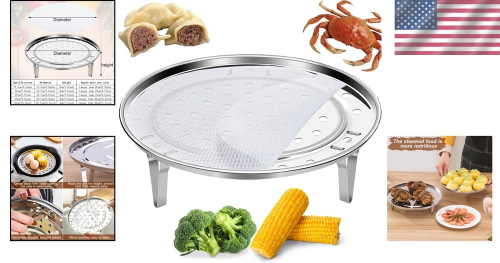 7.9-Inch Round Steamer Basket - Durable Stainless Steel with Stackable Design