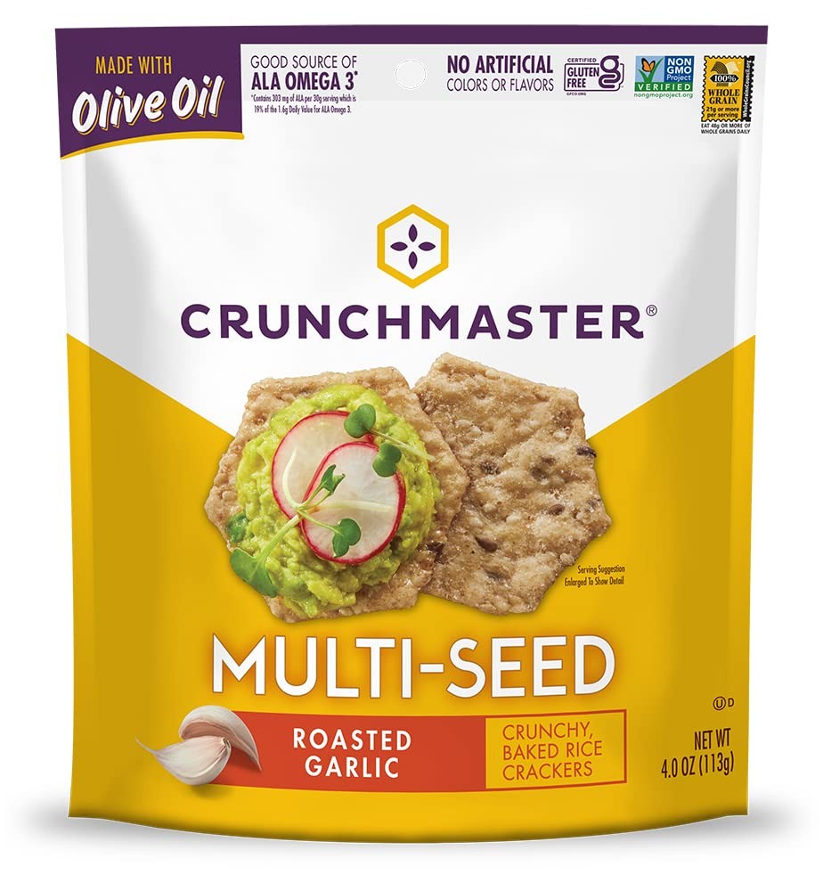Crunchmaster Roasted Garlic Multi Seed Crackers 4 Oz Low Fat Whole Grain Snack