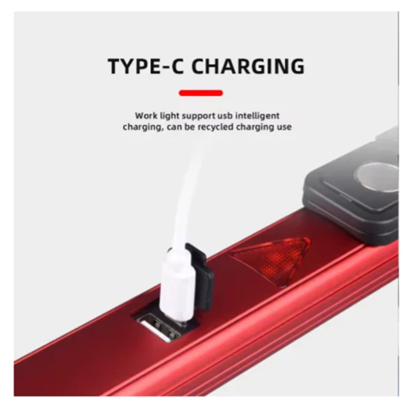 6W Rechargeable USB Type-C LED Work Flashlight Lamp White & Red Light Magnet