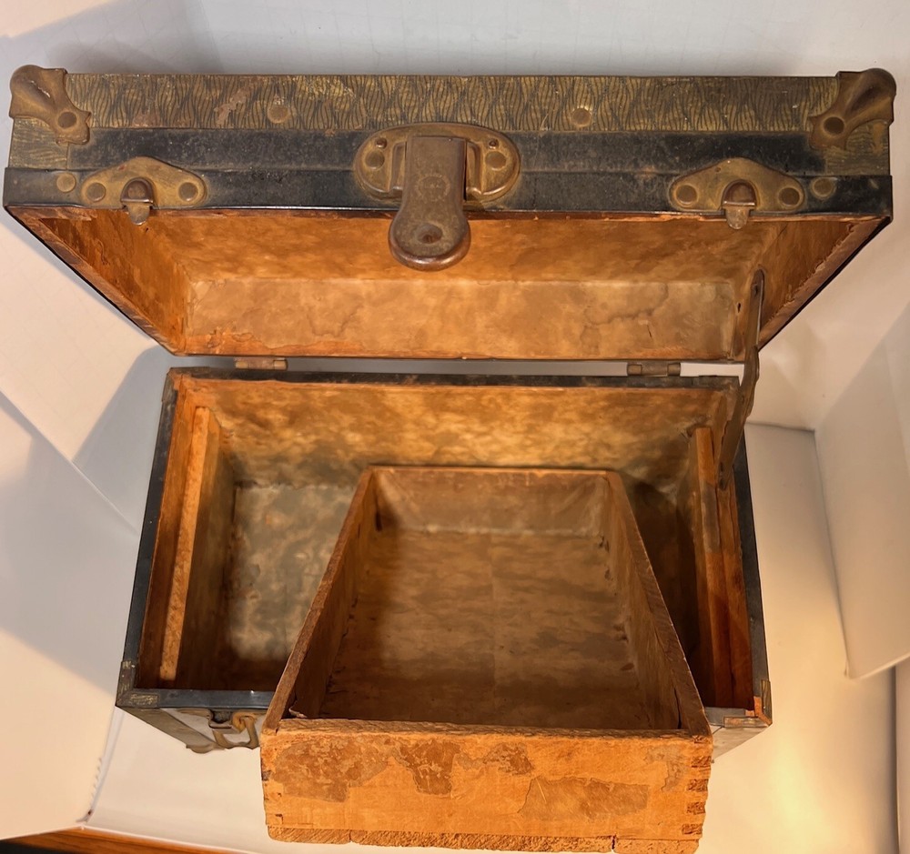 Antique Steamer Trunk Salesman Sample w/Eagle Lock co With Tray