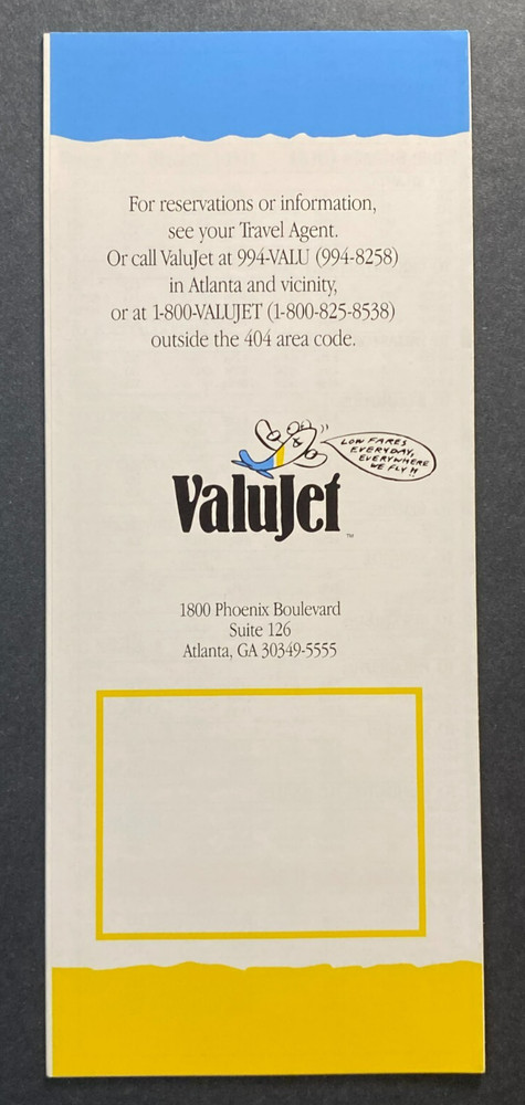ValuJet Airlines Timetable Effective September 8, 1994 (Fall 1994)