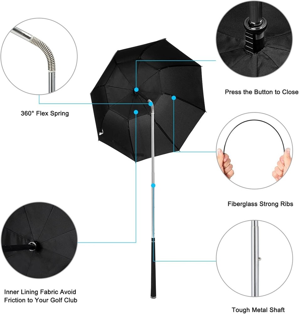 Waterproof Golf Bag Umbrella with 360° Flex Canopy & Ergonomic Handle