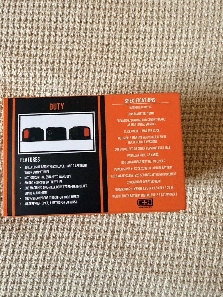 C&H Precision Duty Red Dot Sight RD-DUTY-RD 3 MOA Dot