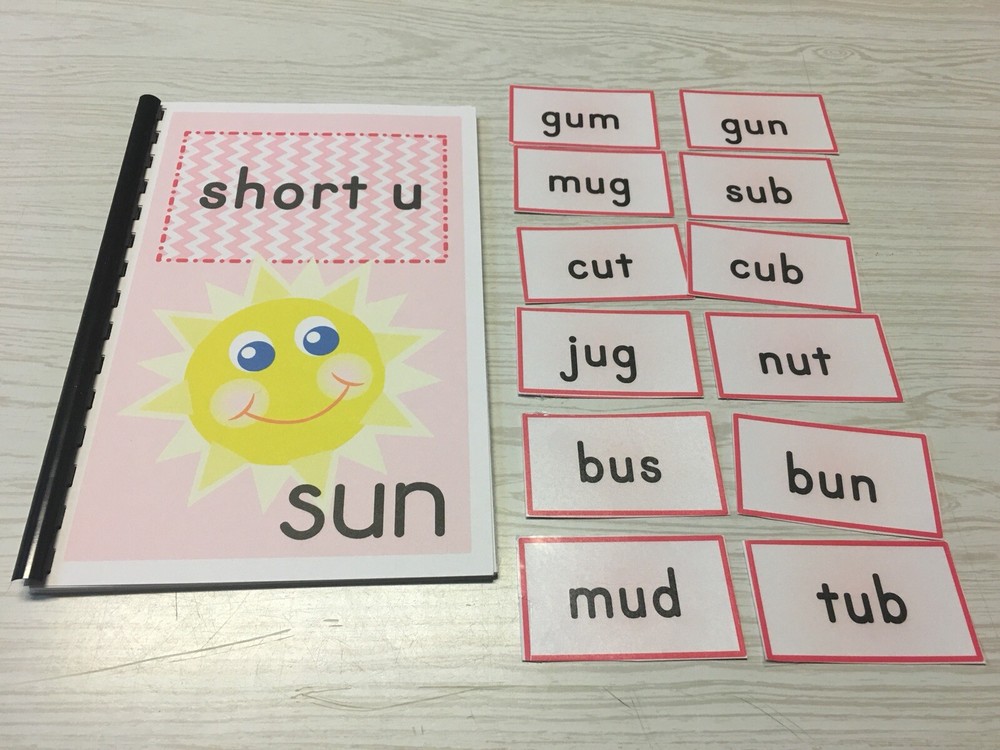 Interactive Learning Books for Children - Short “u” book - w/ 12 Laminated Cards