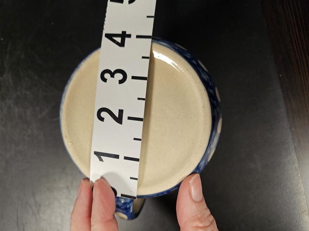 Heise Pottery Handmade Germany Handled Creamer Blue & Bone colored with Dots