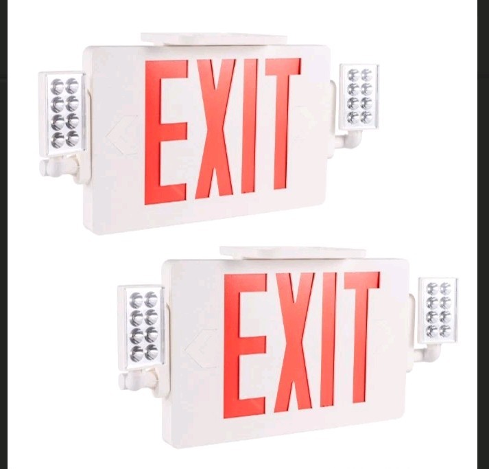 Gruenlich LED Combo Emergency EXIT Sign W/ 2 Adjustable Head Lights Double Face