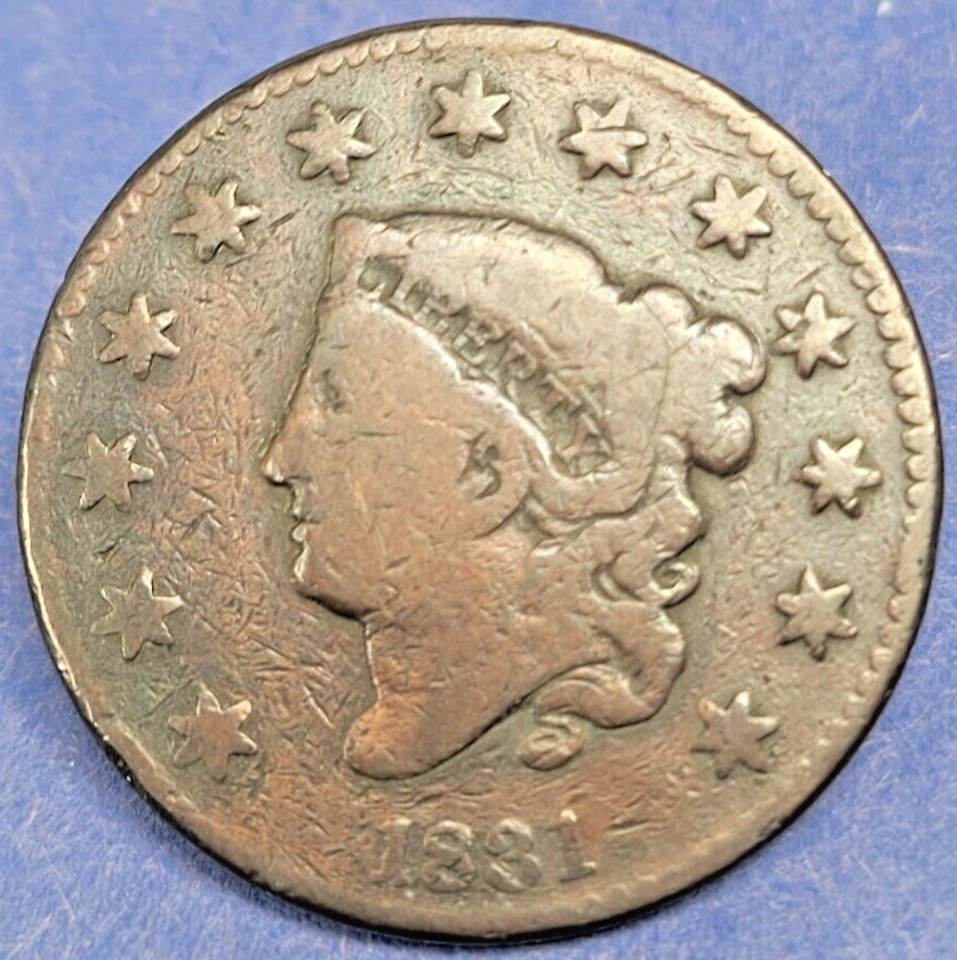 1831 Coronet Head Large Cent 1c, Large Letters