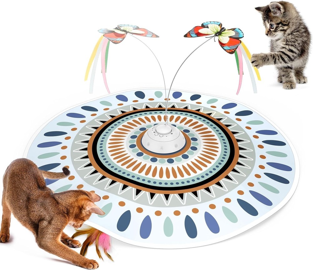 Interactive Automatic Cat Toy with Chasing Feather & Butterfly for All Breeds