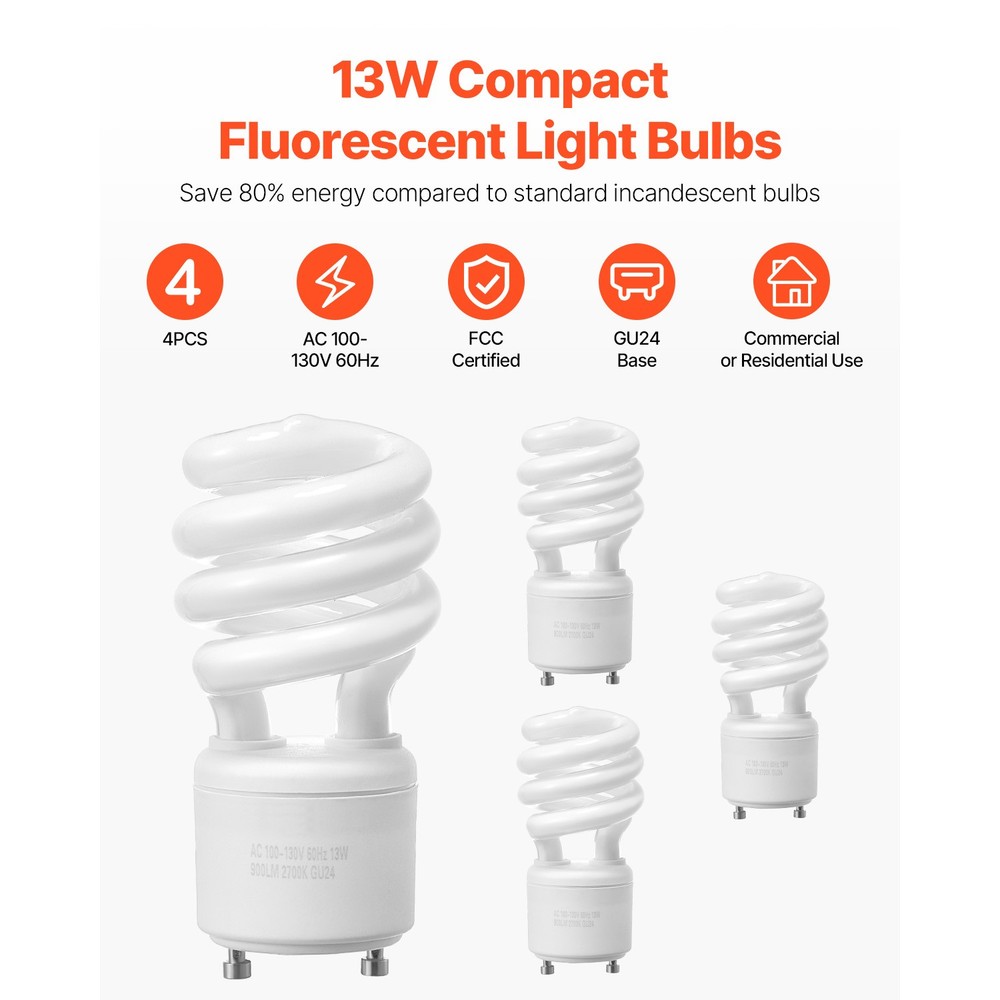 4-Pack CFL Light Bulbs 13W Compact Fluorescent Bulbs with 2700K Warm Light