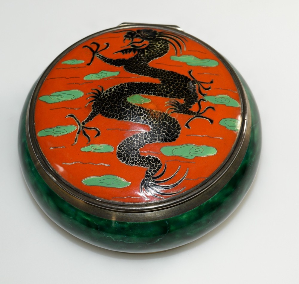 Art Deco Sterling Silver Dragon Box Enamel 1925