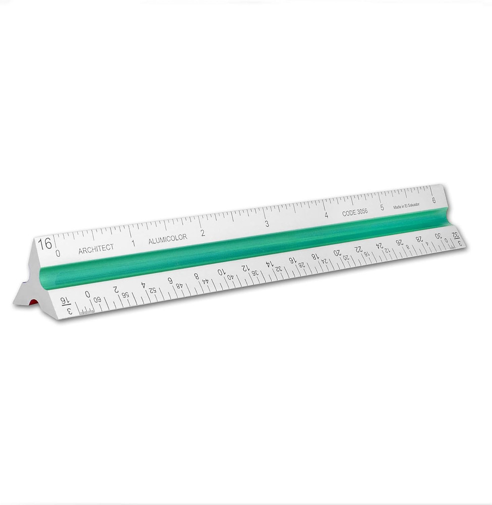 Aluminum Architect Color-Coded Solid Drafting Scale, 6IN, Silver,3056-1