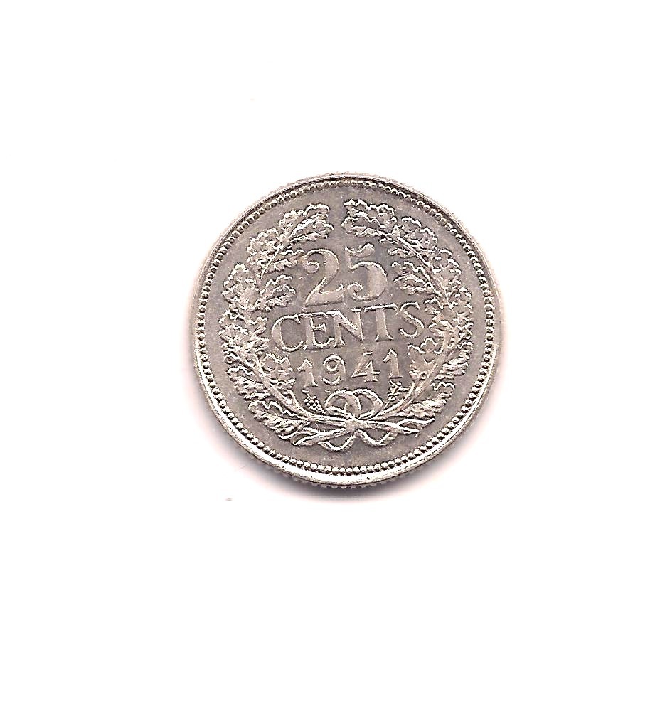 1941 Netherlands Silver Twenty-five  Cents---Mint Luster!!