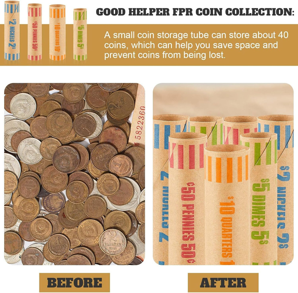 Outus 512 Pcs Assorted Coin Wrappers Rolls Bulk Preformed Coin Wrappers Rollers